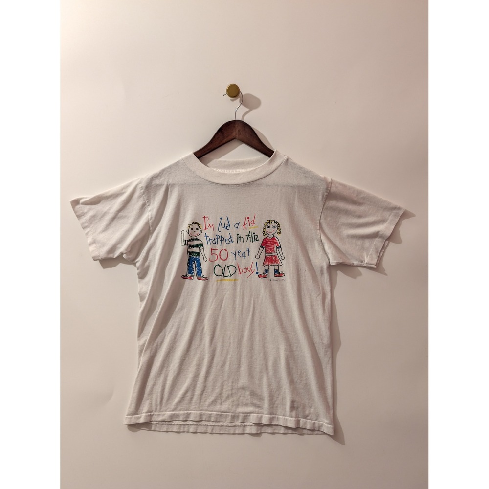 VTG Funny Mens M White Good 50th Birthday Funny Vintage Novelty Shirt